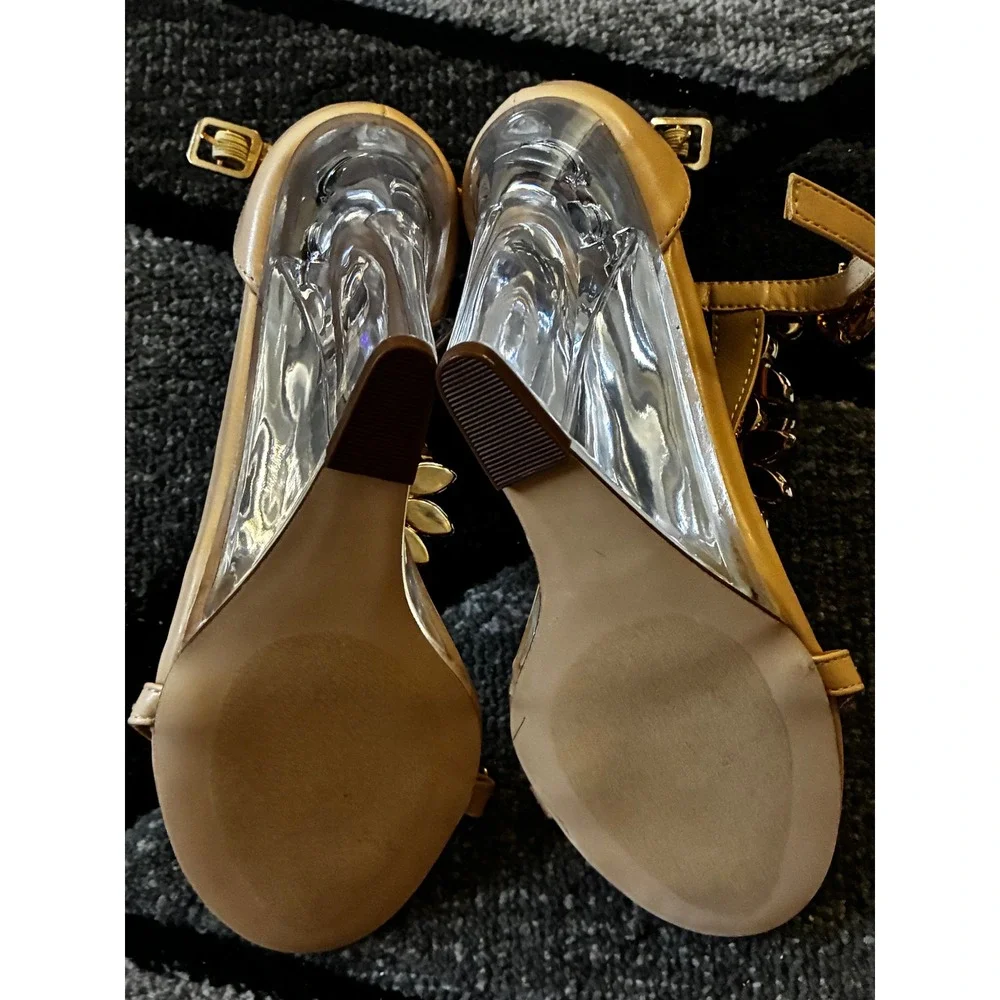 Jessica Ferrar Constance Nude Crystal Embellished Lucite Wedge Sandals 6M